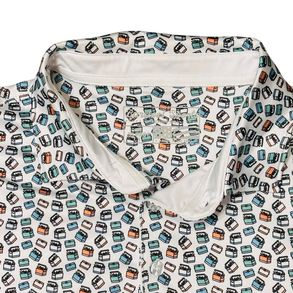 Barstool Sports Beer Cooler Pattern Polo AOP Shirt XL Golf‎ Performance White